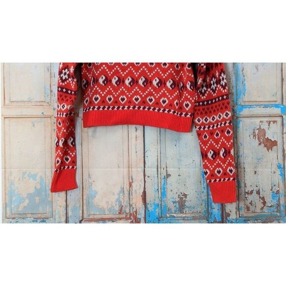 BP Womens Size XXS Red White Long Sleeve Crew Neck Pullover Cropped Sweater - Picture 5 of 7